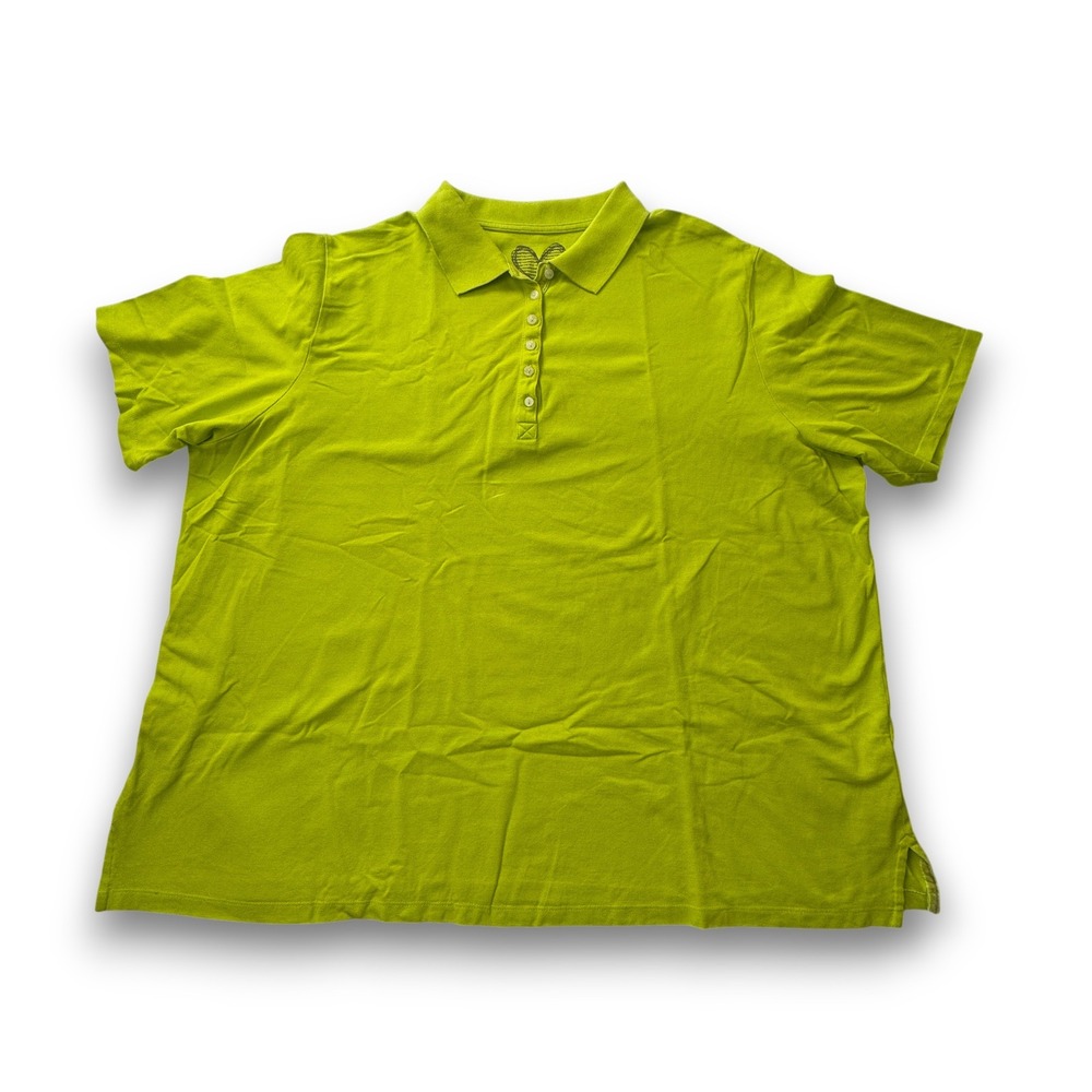 Ulla Popken Women Lime Green Cotton Pique Short Sleeve Polo Shirt Size 24/26